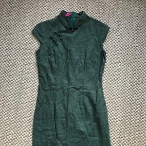 Chinese Style Mini Dress in Dark green